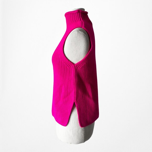 Zara Neon Pink Turtleneck Thick Ribbed Knit Sleeveless Sweater Vest Top Size S - Picture 6 of 7
